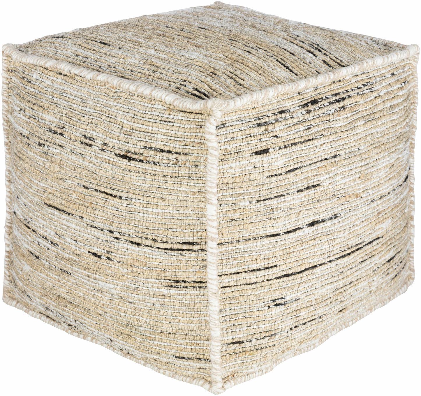 Deckers Rustic Striped Rectangular Pouf Jacquard Top Seating Accent White Black Peach