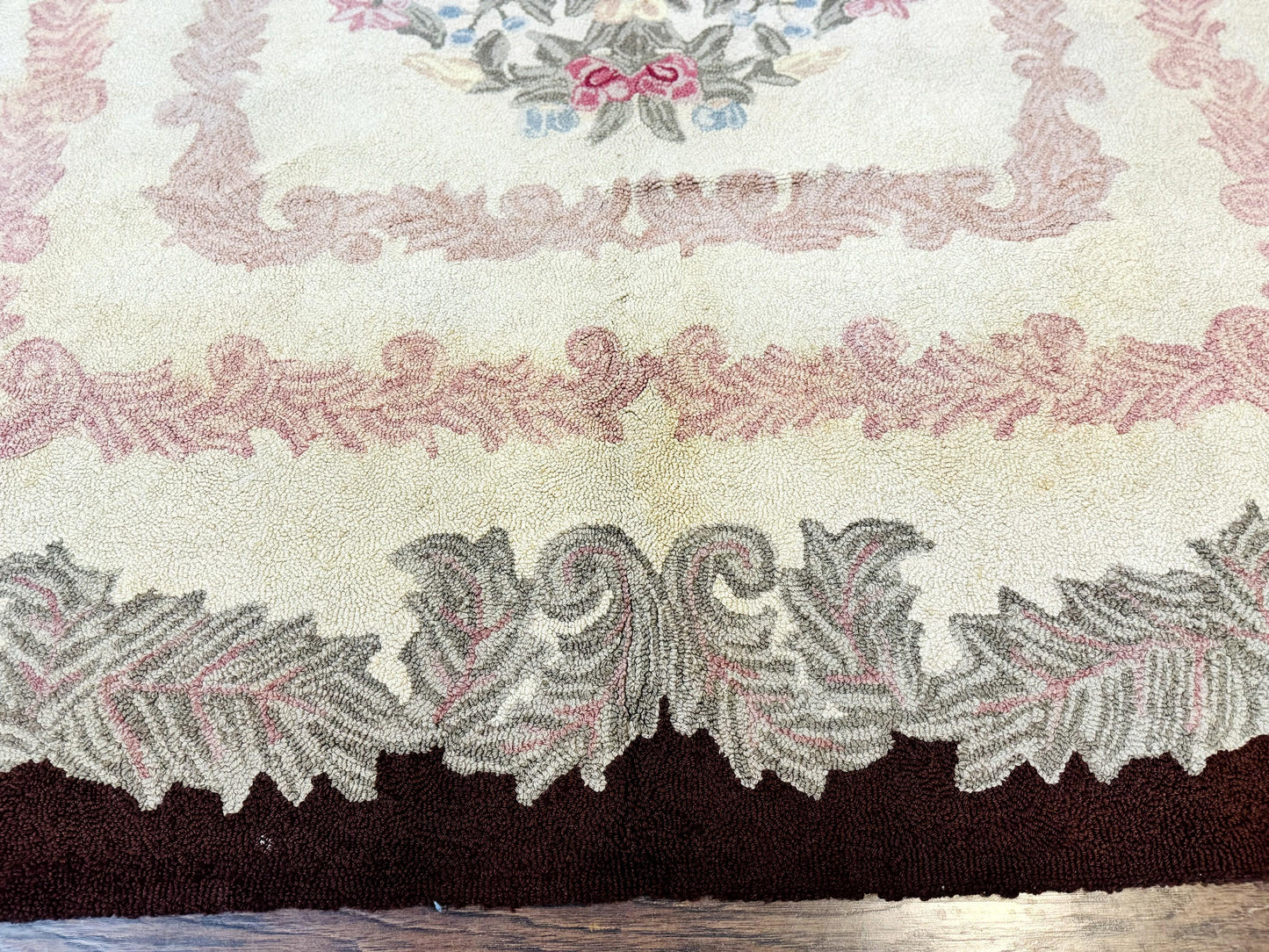 American Hand Hooked Rug 9x12 Vintage Aubusson Wool Carpet