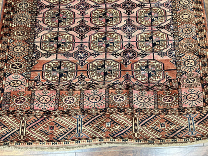 Persian Turkoman Rug 4x6 Hand Knotted Wool Bokhara Carpet