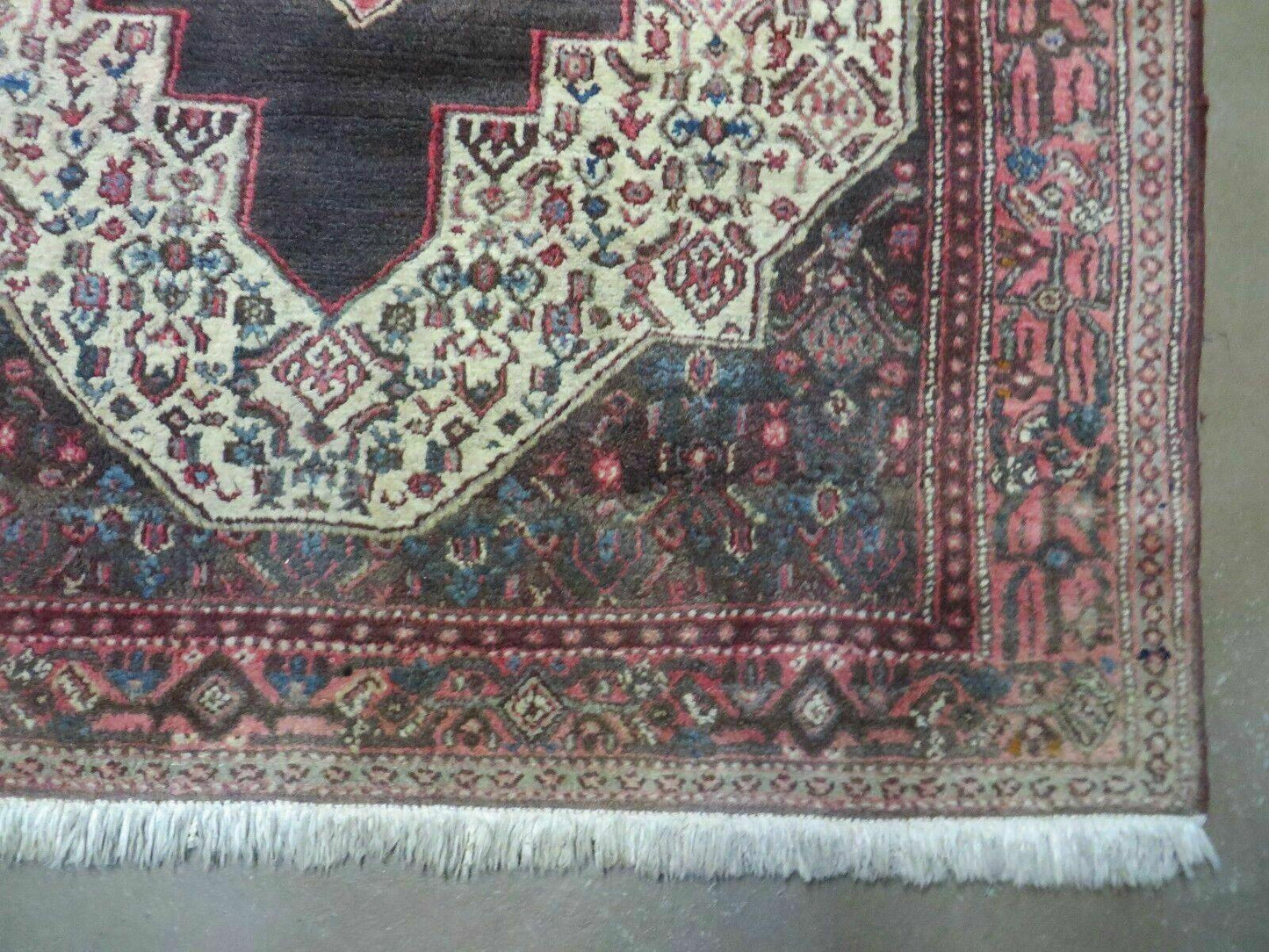 Antique Handmade Wool Rug Open Field Oriental Floral Indian Vegetable Dyes Colors 47 By 59 Inches