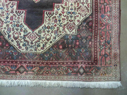 Antique Handmade Wool Rug Open Field Oriental Floral Indian Vegetable Dyes Colors 47 By 59 Inches