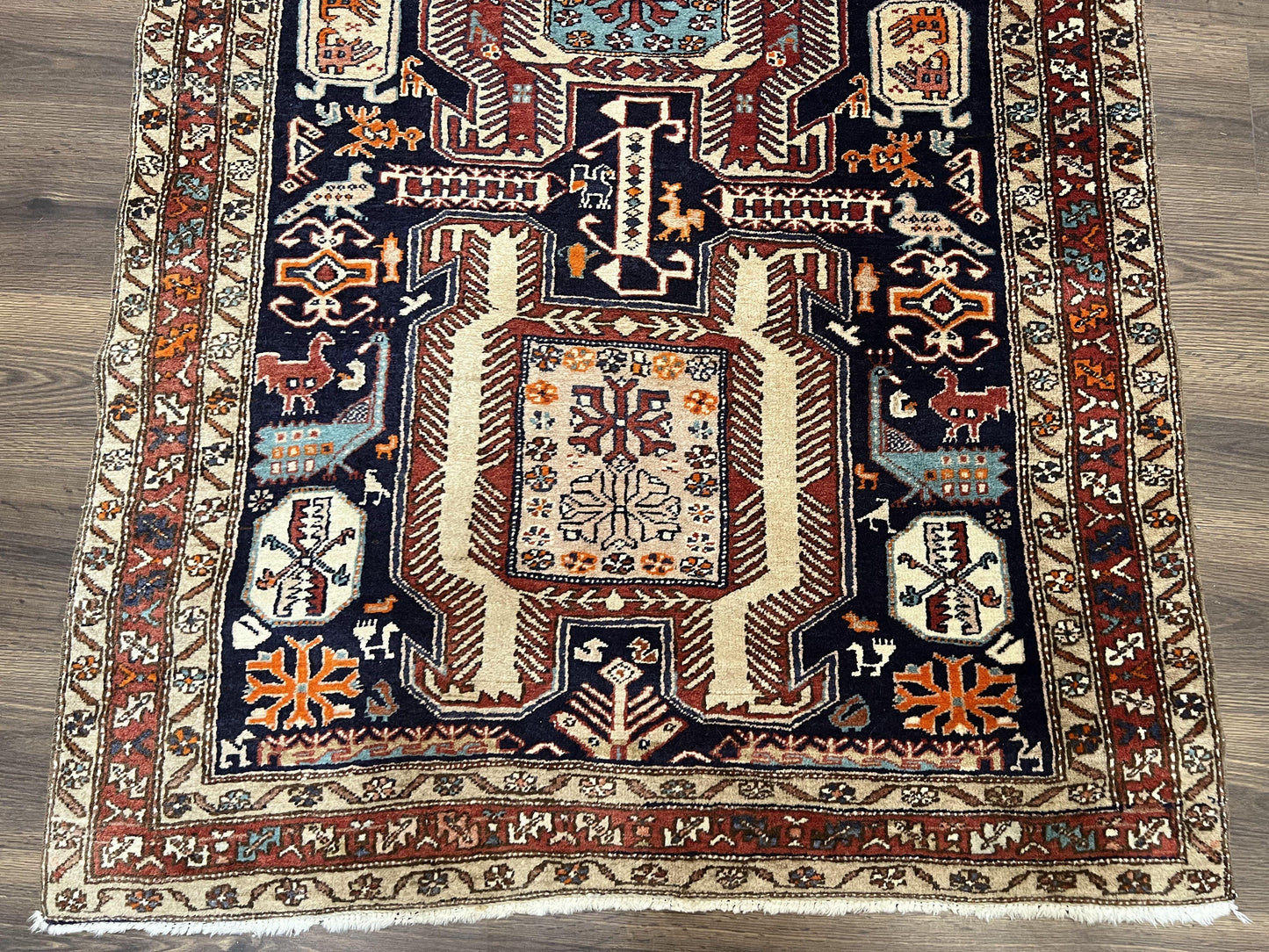 Persian Ardabil Runner Rug 4x10 Hand Knotted Antique Wool With Animal Pictorials