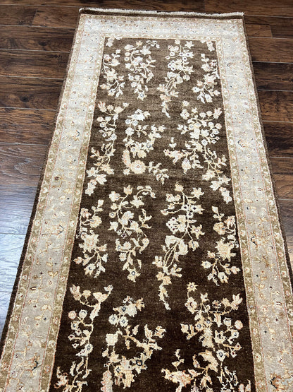 Peshawar Runner Rug 3 x 20, Wool Hand Knotted Vintage Pakistani Carpet, Brown & Taupe, Chobi Mahal Floral Rug, Extra Long Hallway Runner