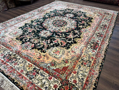 Kashmiri Silk Rug 9x12 Vintage Hand Knotted Carpet For Elegant Interiors