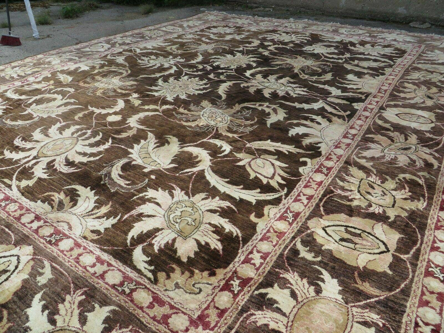 Vintage Peshawar Oushak Wool Rug 13x16 Handmade Floral Pattern Antique Washed