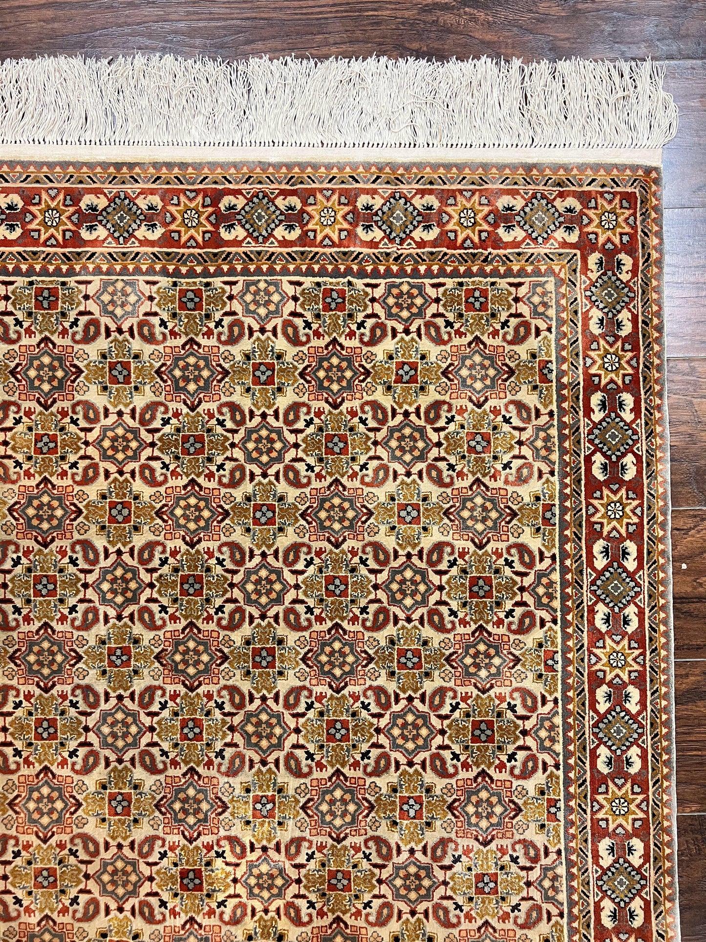 Turkish Kayseri Silk Rug 4x6 Hand Knotted Handmade Vintage Allover Pattern Cream
