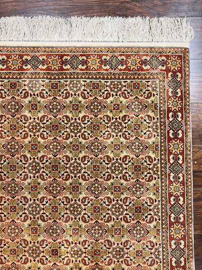Turkish Kayseri Silk Rug 4x6 Hand Knotted Handmade Vintage Allover Pattern Cream