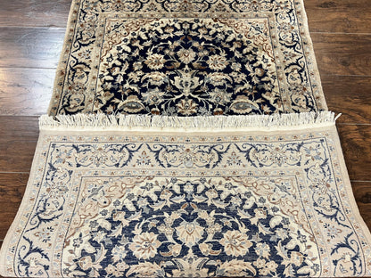 Persian Nain Rug 3x5 Hand Knotted Wool Silk Floral Medallion Vintage