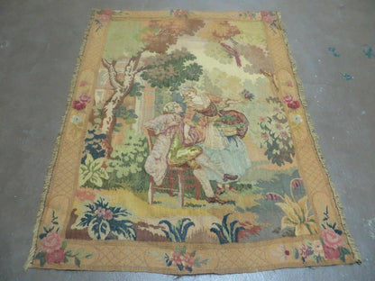 Antique Tapestry 3x4 European French Hand Loomed Victorian Wool Wall Hanging