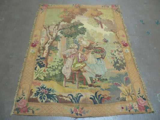 Antique Tapestry 3x4 European French Hand Loomed Victorian Wool Wall Hanging