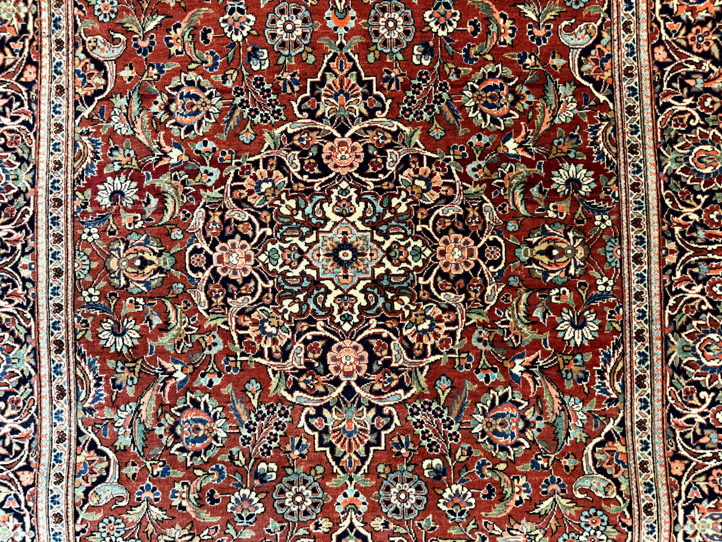Persian Kashan Rug 4x7 Red Navy Floral Antique Carpet Elegant Medallion Design
