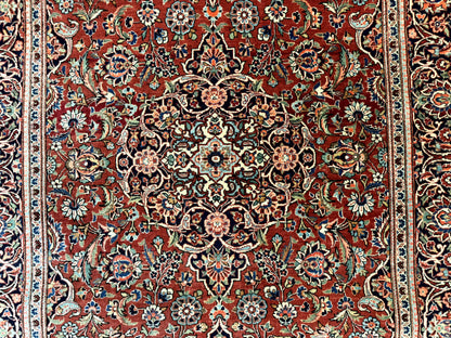 Persian Kashan Rug 4x7 Red Navy Floral Antique Carpet Elegant Medallion Design