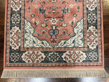 Karastan Rug 4x6 Bergama Design #737, Karastan Area Rug, Vintage Wool Karastan Carpet, Original Collection 700 Series, Salmon Red Light Blue