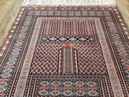 Vintage Turkoman Bokhara Rug 4x6, Four Seasons Pakistan Bukhara Turkmen Engsi Yamud Carpet, Fine Tribal Rug, Wool, Hand-Knotted, Brown, Nice