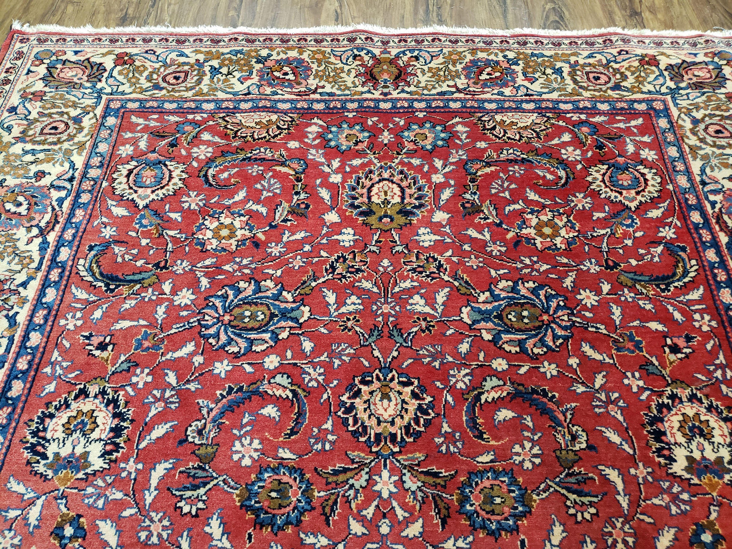 Semi Antique Persian Kashan, Red & Cream, Hand-Knotted, Wool, 4' 8" x 6' 6", Pair A