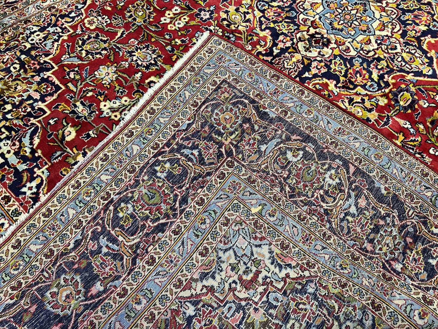 Persian Kashan Rug 9x12 Handmade Wool Oriental Carpet With Floral Medallion And Corner Design
