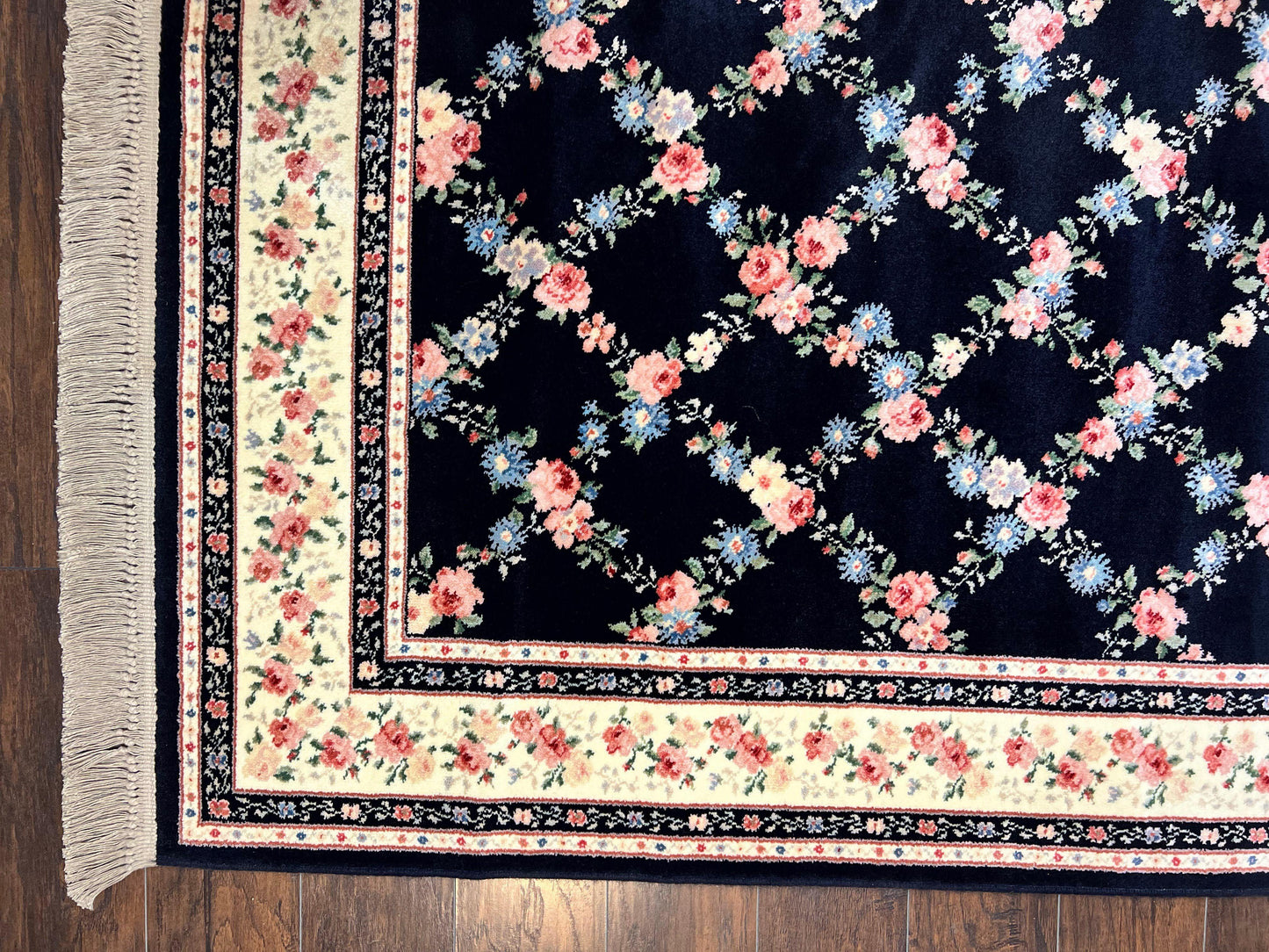 Karastan Rug 8' 8" x 12" Garden of Eden Collection Ebony Trellis #509/1270, Wool Pile Discontinued Vintage Karastan Carpet, Room Sized Rug