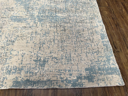 Modern Tibetan Rug 5x8 Ft Light Blue and Gray Wool Handmade Nepal Rug with Raised Pattern