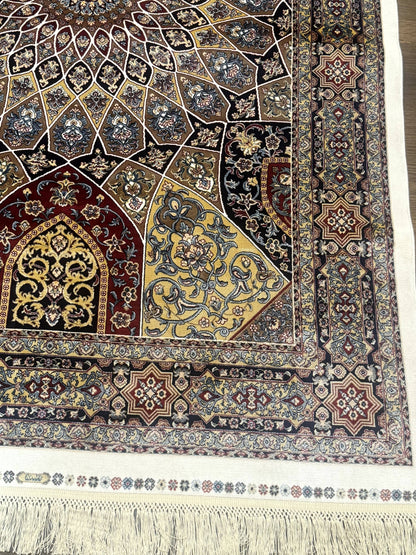 Turkish Silk Rug 4x6 Dome Design Bamboo Silk Memluk Carpet