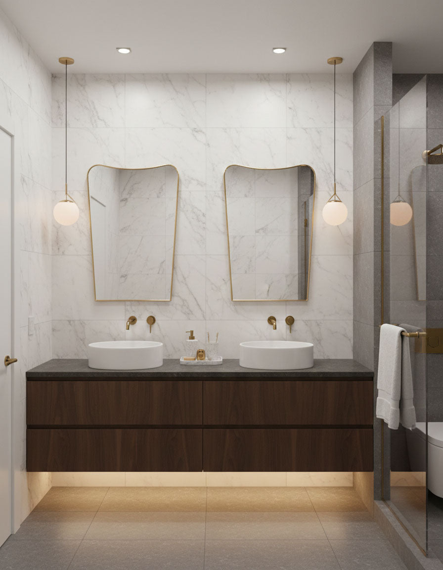 Textured wall bathroom setup