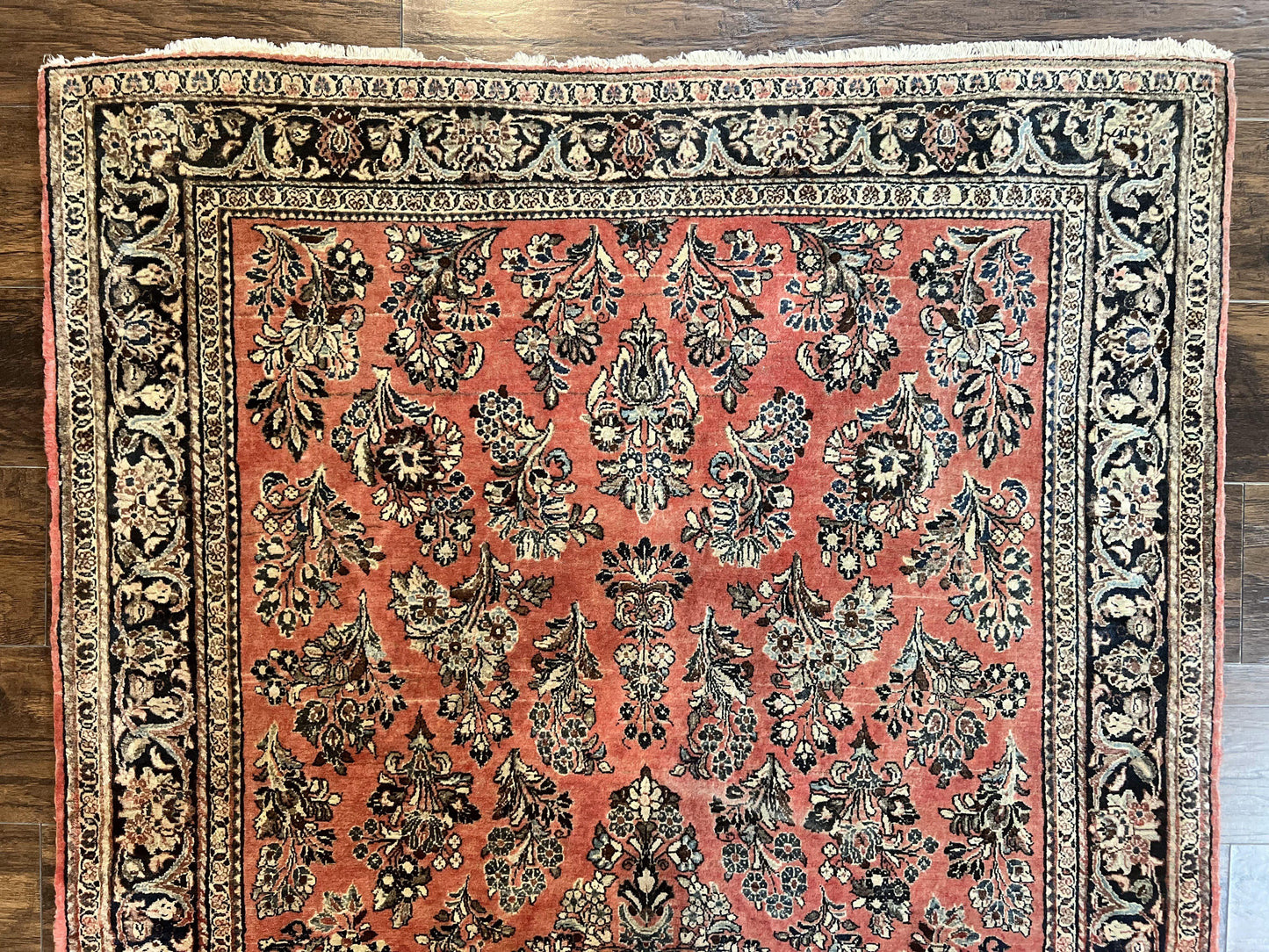 Antique Persian Sarouk Rug 4x7, Hand Knotted Wool Red Persian Carpet, Floral, Fine 300 KPSI
