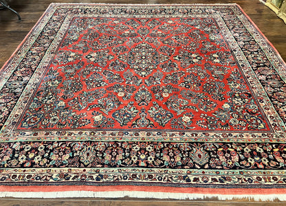 Persian Sarouk Rug Square 11x11 ft Hand Knotted Wool Floral Red Carpet Handmade Antique Rug