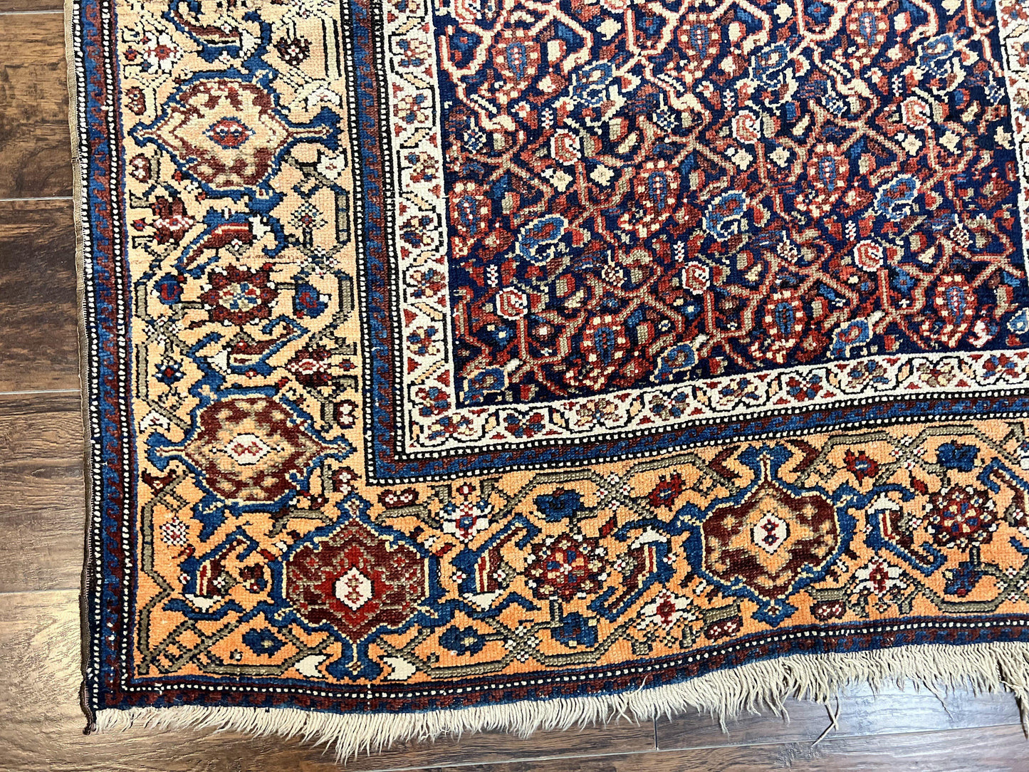 Persian Senneh Rug 4x8 Wool Hand Knotted Antique Kurdish Carpet Navy Blue Oriental Area Rug
