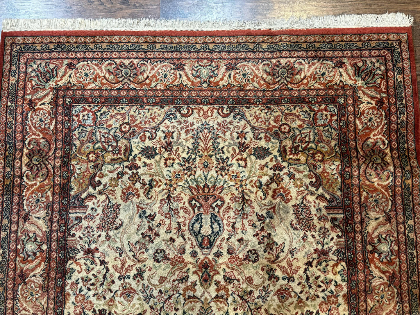 Antique Persian Rug 5x7 Allover Floral With Vases Beige Red Belgian Power Loomed Wool