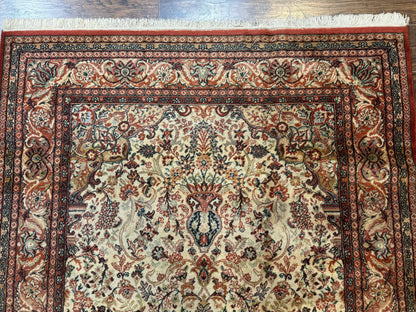 Antique Persian Rug 5x7 Allover Floral With Vases Beige Red Belgian Power Loomed Wool
