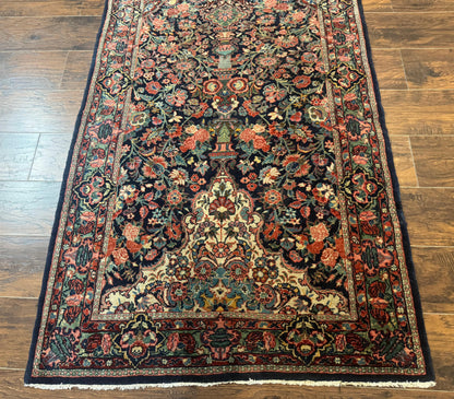 Antique Persian Rug 4x5, Navy Blue 1920s Carpet, Wool, Rare, Fine, Persian Hamadan Bidjar Carpet