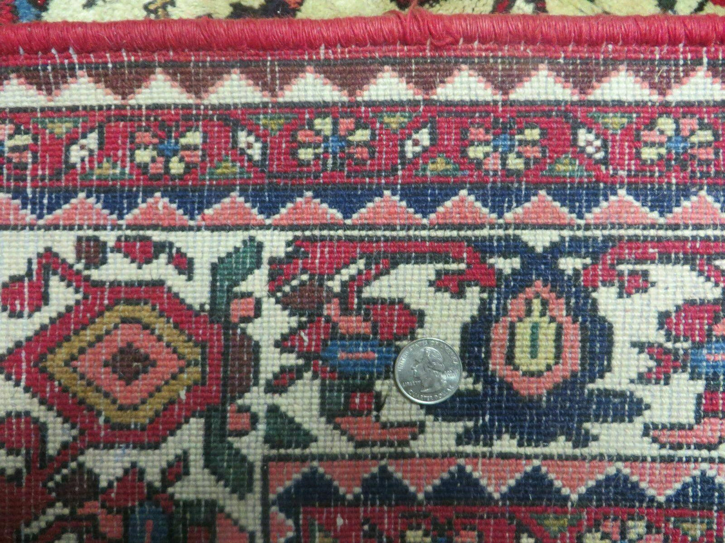 Vintage Indian Floral Wool Rug Hand Knotted 7x10 Ivory Red