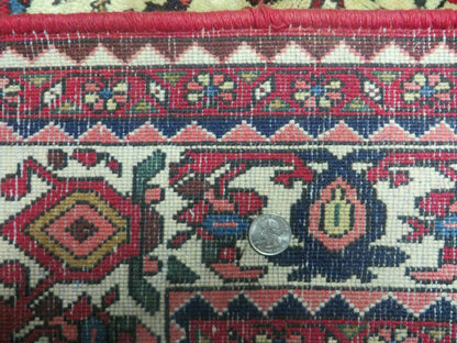 Vintage Indian Floral Wool Rug Hand Knotted 7x10 Ivory Red