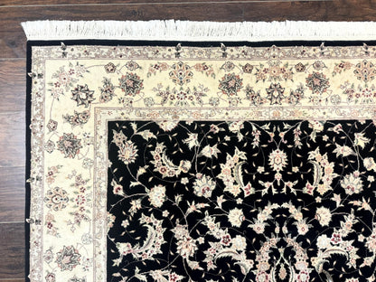 Sino Persian Rug 6x9, Black and Ivory, Wool and Silk Highlights, Handmade