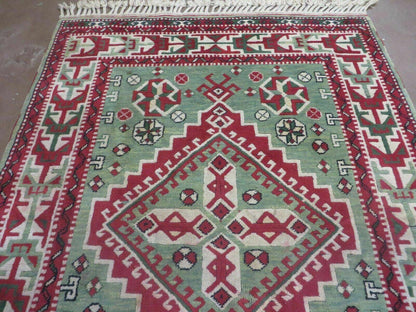 Kazak Rug Vintage Handmade Turkish Wool Rug 4x6 Fringed Carpet