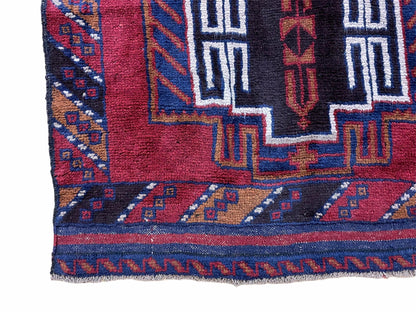 Vintage Handmade Balouchi Rug Wool Tribal Afghan Area Rug Red Beige