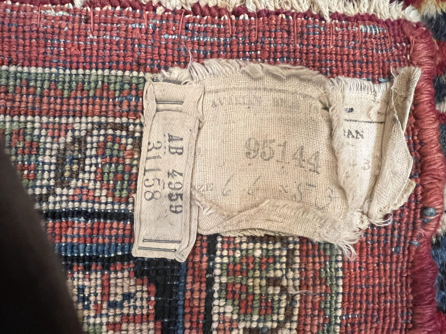 Rare Persian Almost Square Rug 6.3 x 5.3, Hand Knotted Wool Antique 1920s Sarouk Oriental Carpet, Red Navy Blue Beige, Floral Allover, 5x6 Area Rug