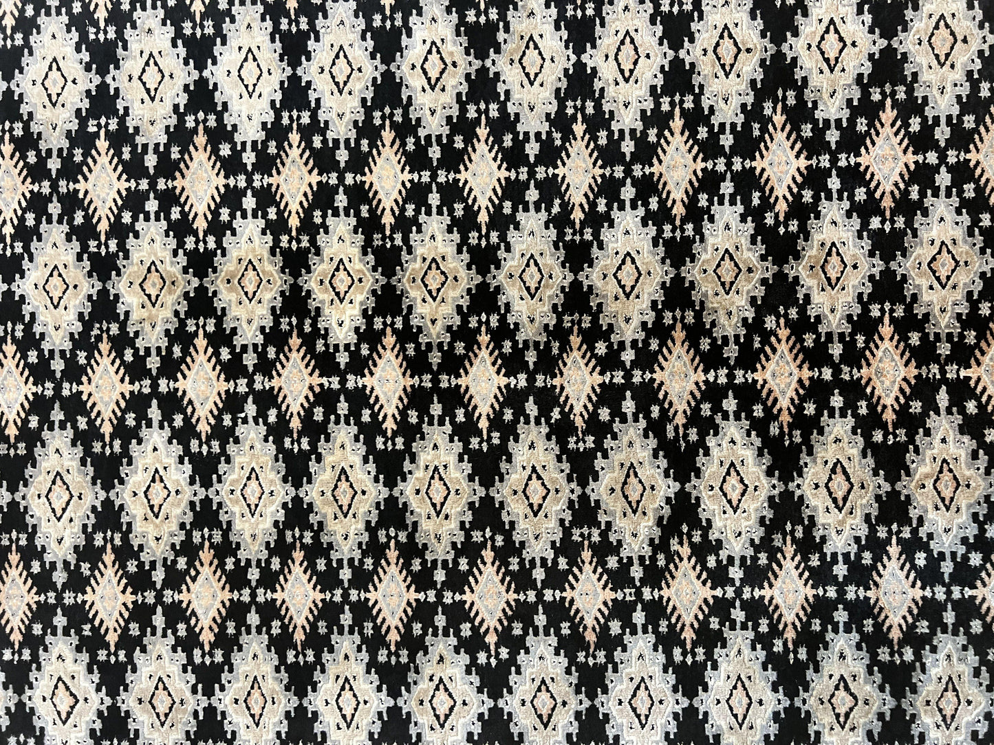 Pakistani Bokhara Rug 6x9, Hand Knotted Vintage Wool Carpet with Silk Highlights, Very Fine 320 KPSI, Medium Size