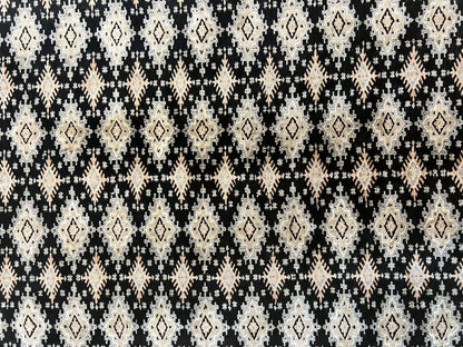 Pakistani Bokhara Rug 6x9, Hand Knotted Vintage Wool Carpet with Silk Highlights, Very Fine 320 KPSI, Medium Size