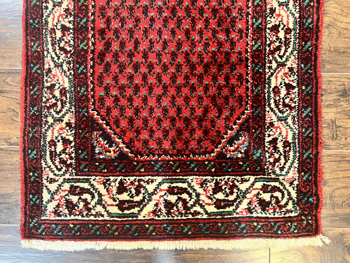 Persian Tribal Rug 2.6 x 5, Boteh Paisley Pattern, Red and Beige, Wool Hamadan Rug