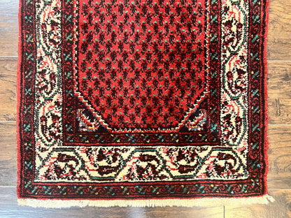 Persian Tribal Rug 2.6 x 5, Boteh Paisley Pattern, Red and Beige, Wool Hamadan Rug