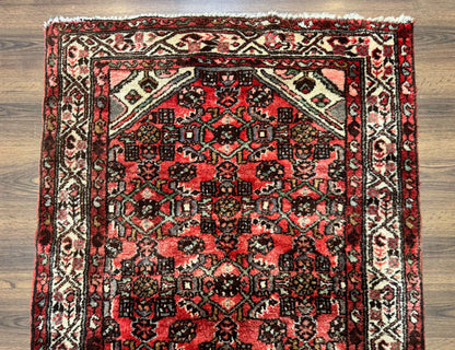 Persian Runner Rug 3x10, Wool Hand Knotted Hallway Rug 3 x 10 ft, Red and Ivory, Hamadan Angelas Runner