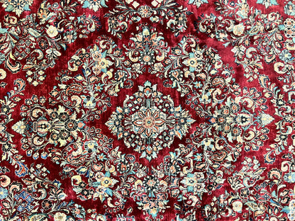 Persian Sarouk Rug 12x17, Wool Hand Knotted Antique Carpet, Dark Red, Traditional Floral Oriental Rug, 12 x 17 Extra Large Handmade Rug