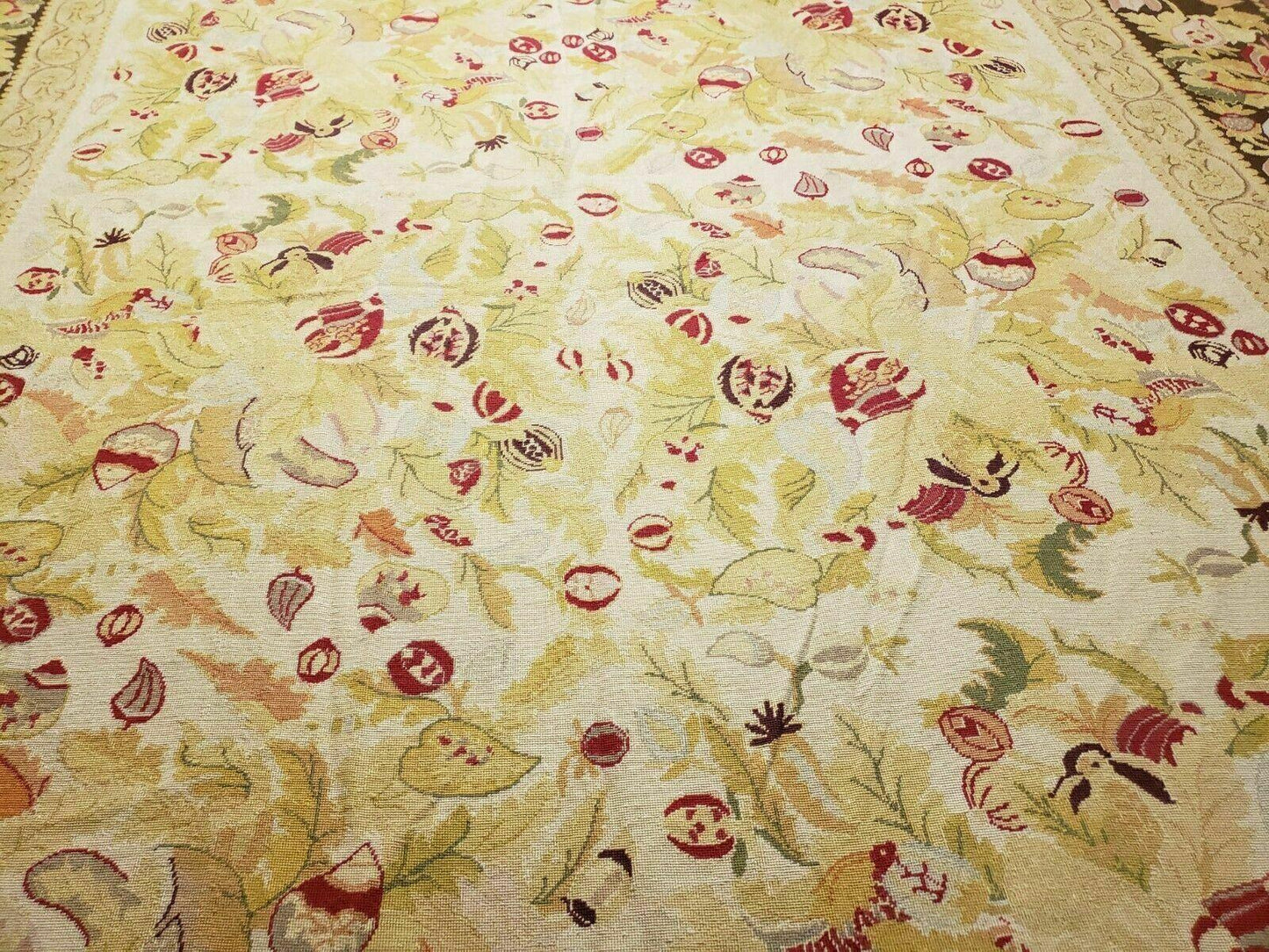 Handmade Chinese Needlepoint Wool Rug 9x11 Floral Rose Garden Chic Decor