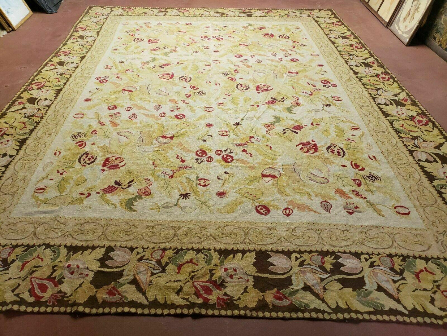Handmade Chinese Needlepoint Wool Rug 9x11 Floral Rose Garden Chic Decor