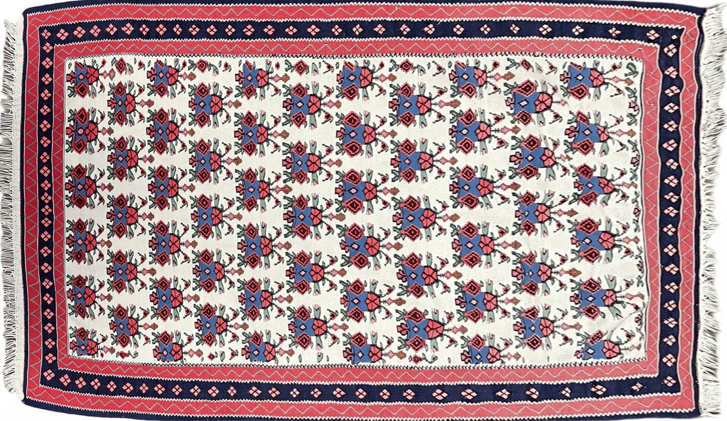 Vintage Kurdish Kilim Rug 3x5 Handwoven Heirloom Flatweave Collectible Beige