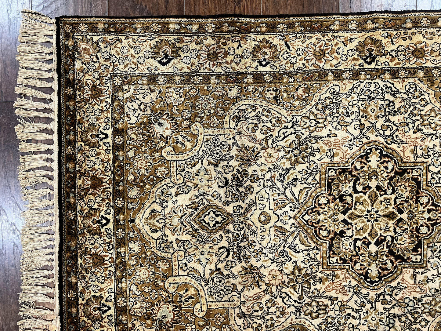 Persian Qum Silk Rug 3.5x5.5 Hand Knotted Silk On Silk Floral Medallion Very Fine 350 KPSI Vintage