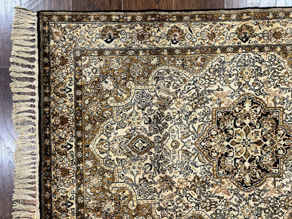 Persian Qum Silk Rug 3.5x5.5 Hand Knotted Silk On Silk Floral Medallion Very Fine 350 KPSI Vintage