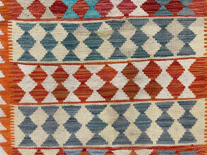 Small Chobi Kilim Rug 3x4 Colorful Diamond Kilim Small Turkish Multicolor Kilim with Diamond Pattern Wool Flatweave Nice