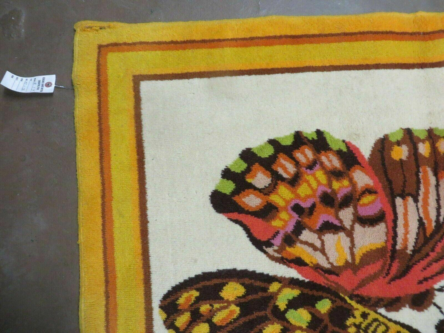 Hand Knotted Wool Rug 4x6 Butterfly Design Spanish Made Vintage 1980s