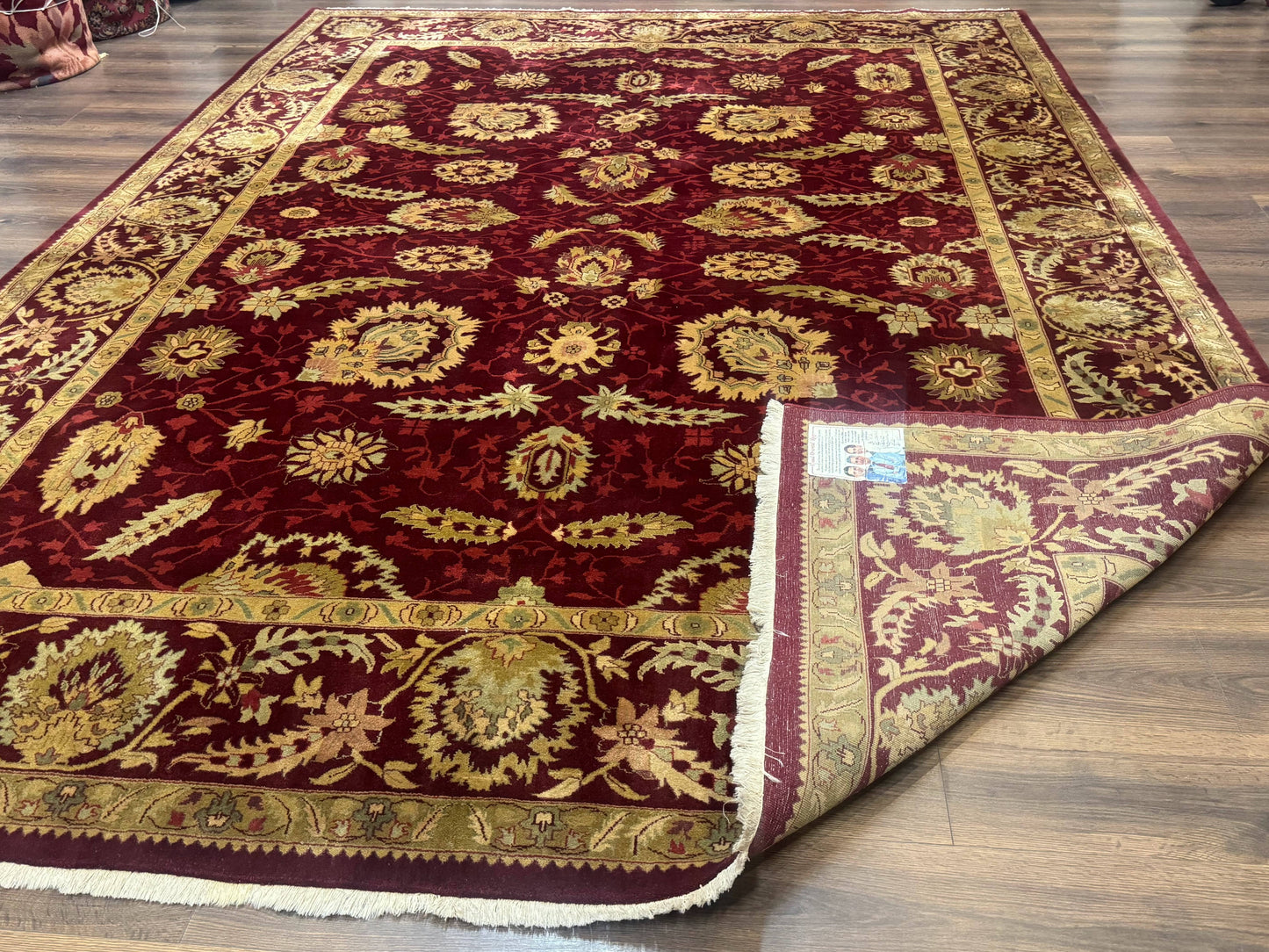 Indo Mahal Rug 9x12, Allover Pattern, Dark Red, Traditional Wool Area Rug